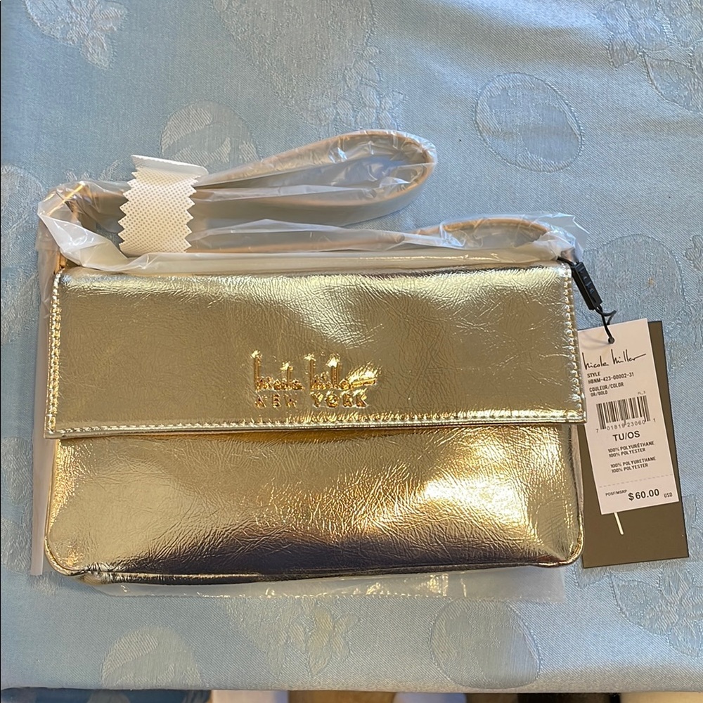 Nicole Miller Small Gold Clutch Bag
